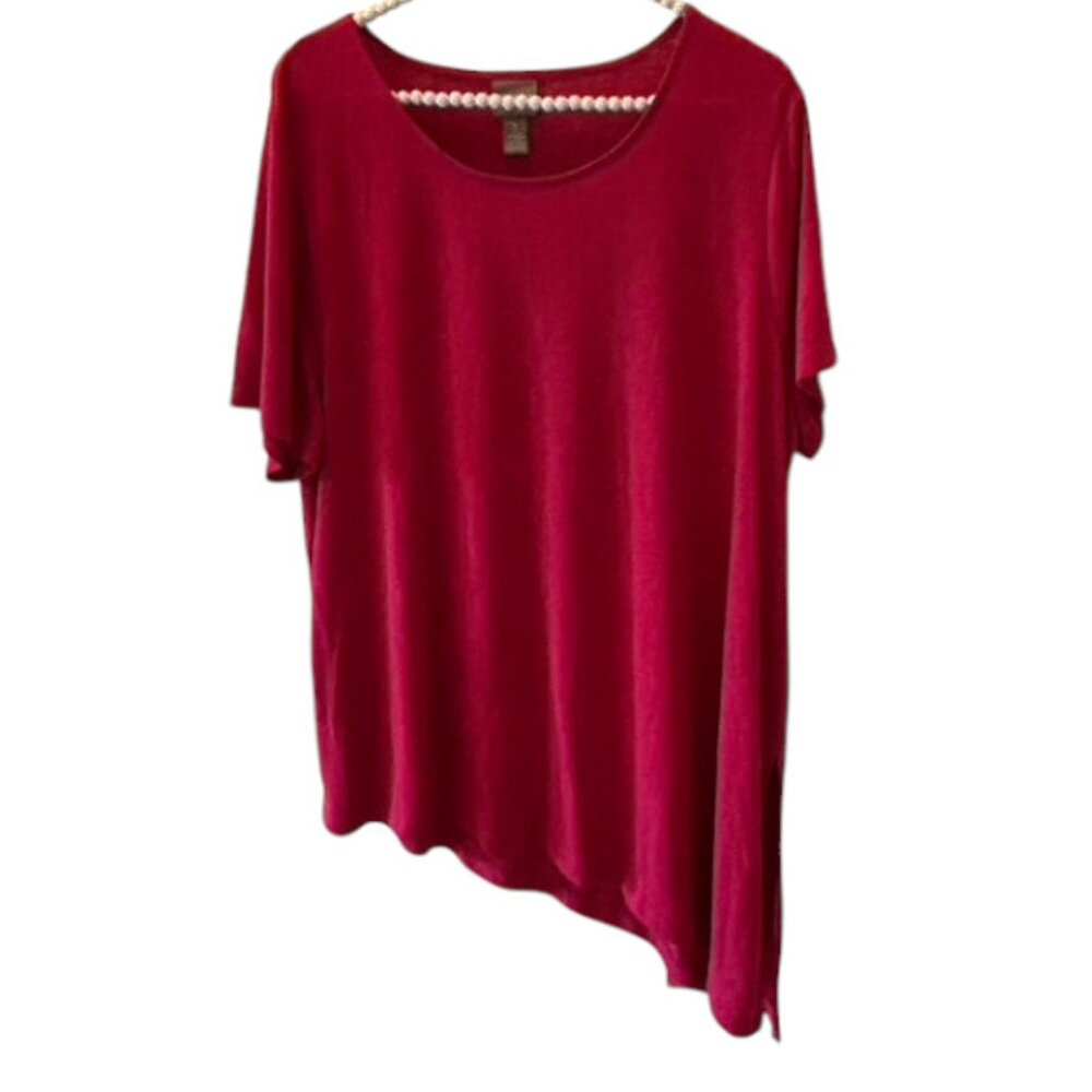 Chico's Rich Coral Asymmetrical Short Sleeve Top  Size 3 (XL) EUC!